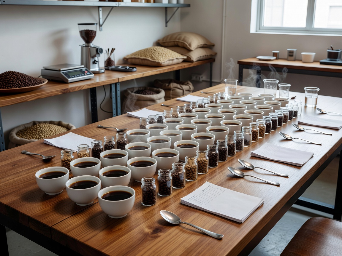 Coffee cupping setup for tasting micro-lot batches