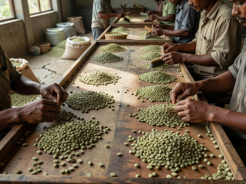 Specialty micro-lot green coffee bean sorting process